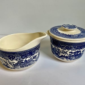 Vintage Blue WillowWare by Royal China sugar and creamer set
