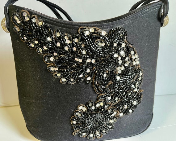 Black Lewis beaded handbag with black and silver … - image 6