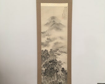 Antique Japanese black and white painting wall scroll