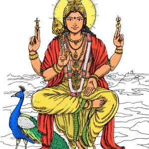 Hindu God, Murugan, Auspicious Hand drawn Artwork, Instant Download