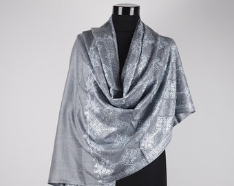 Soft& lightweight needle work silk embroidered cashmere scarf women, Handmade cashmere wrap,  29 X 72 inch.