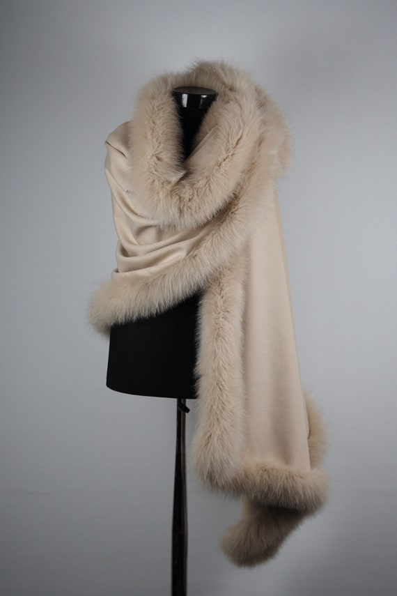 Stylish Beige Cashmere Wool Shawl Real 