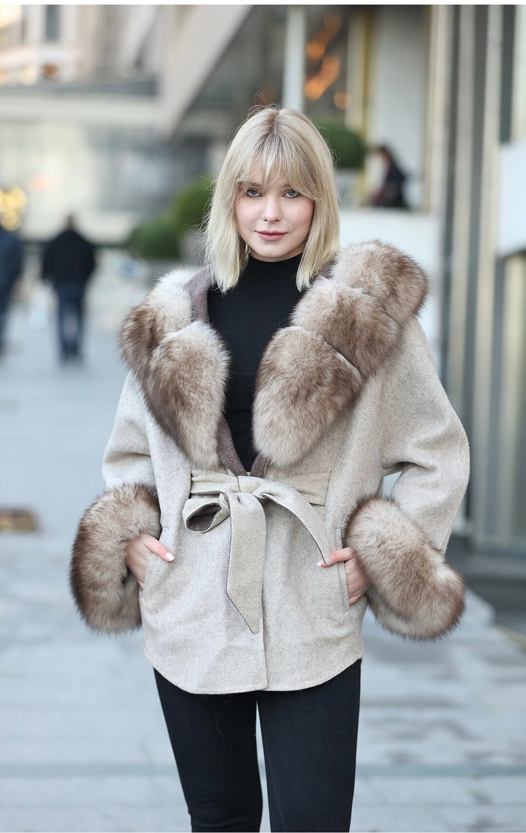 Luxury Alpaca Wool Coat With Fox Fur Trim | Winter Hooded Luxury Alpaca Wool Coat With Fox Fur Trim | Winter Hooded