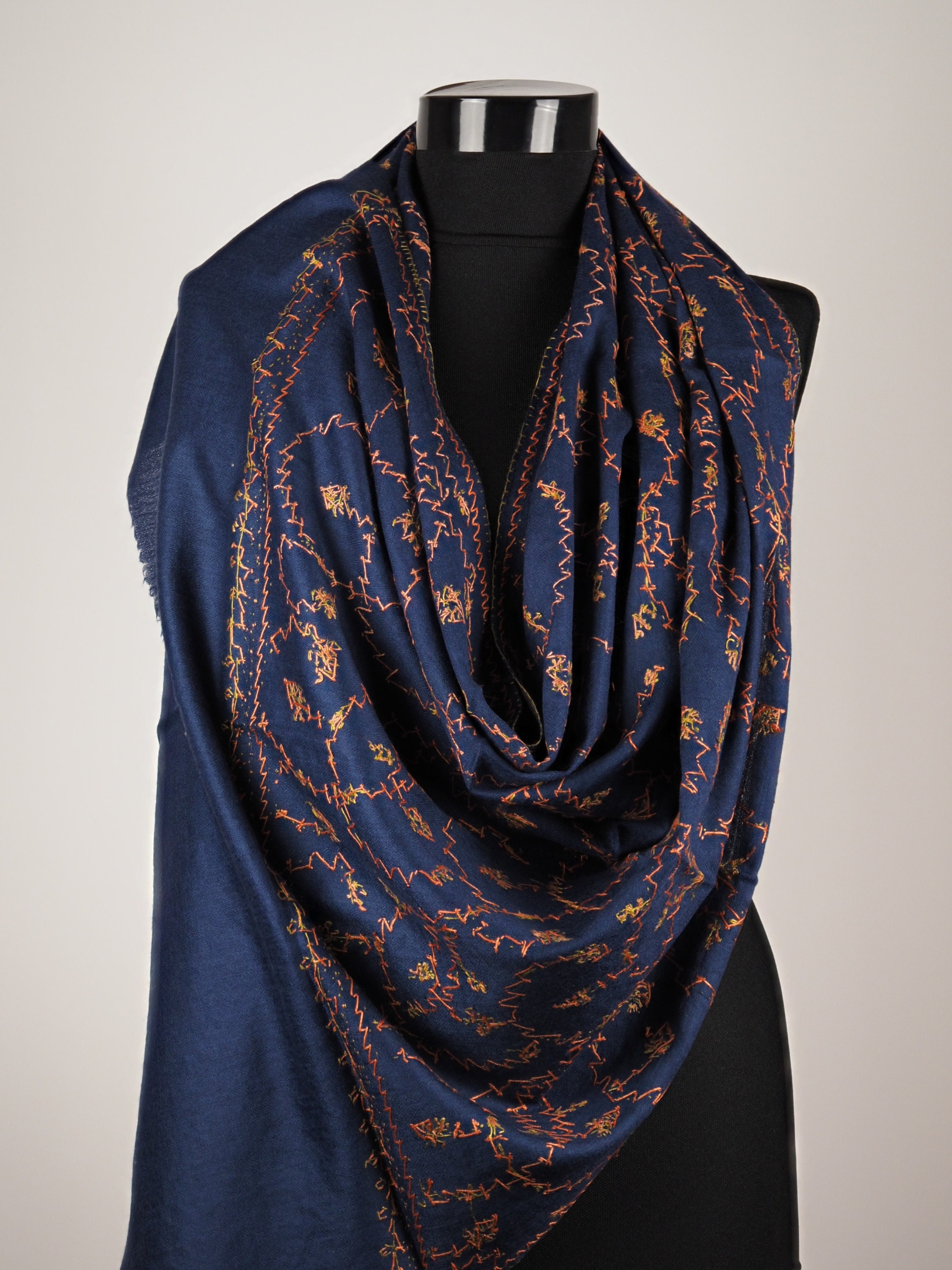 Cashmere shawl embroidered Pure cashmere scarf Cashmere Etsy