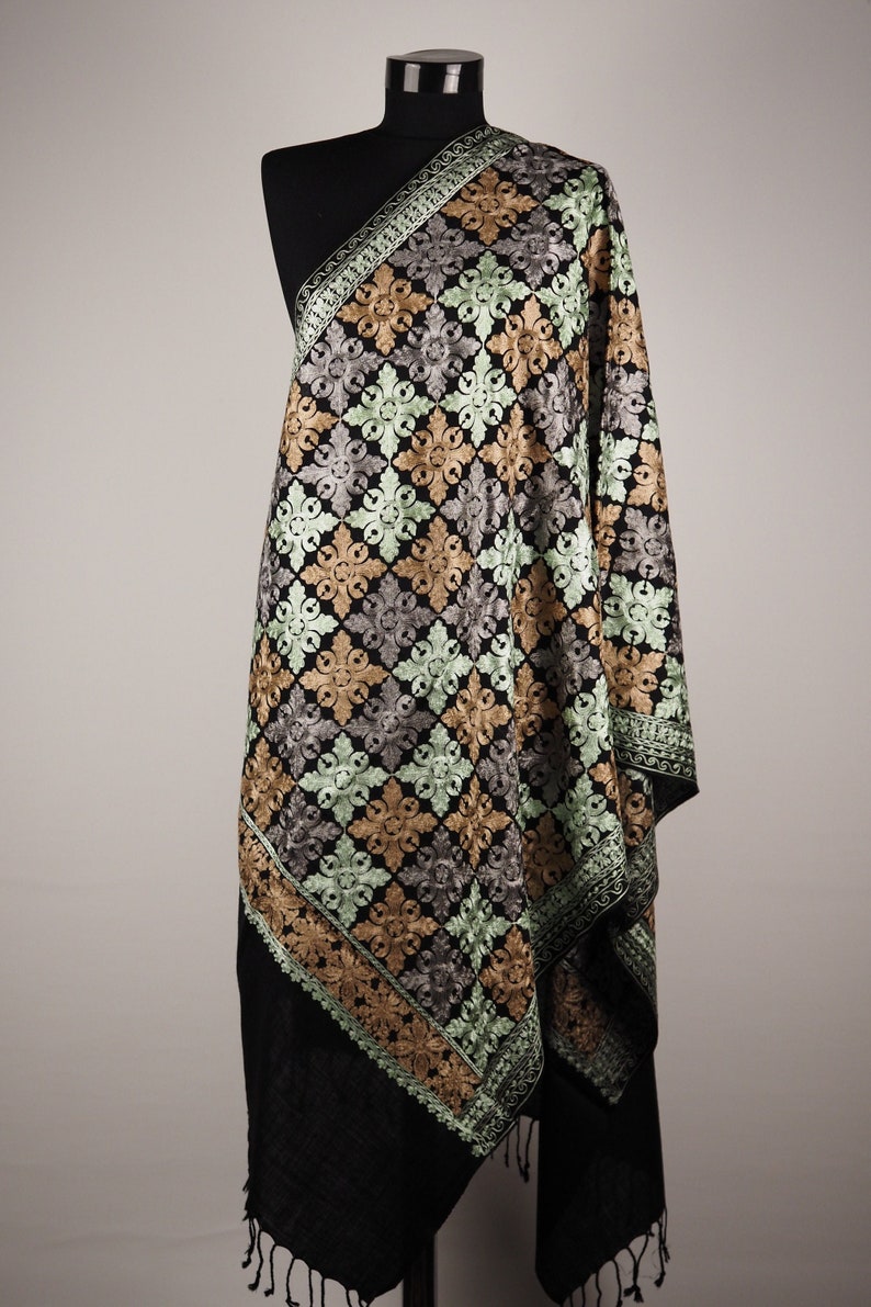 Embroidered shawl wool, Women wool wrap, Handmade wool scarf women, 29 X 70 inch shops