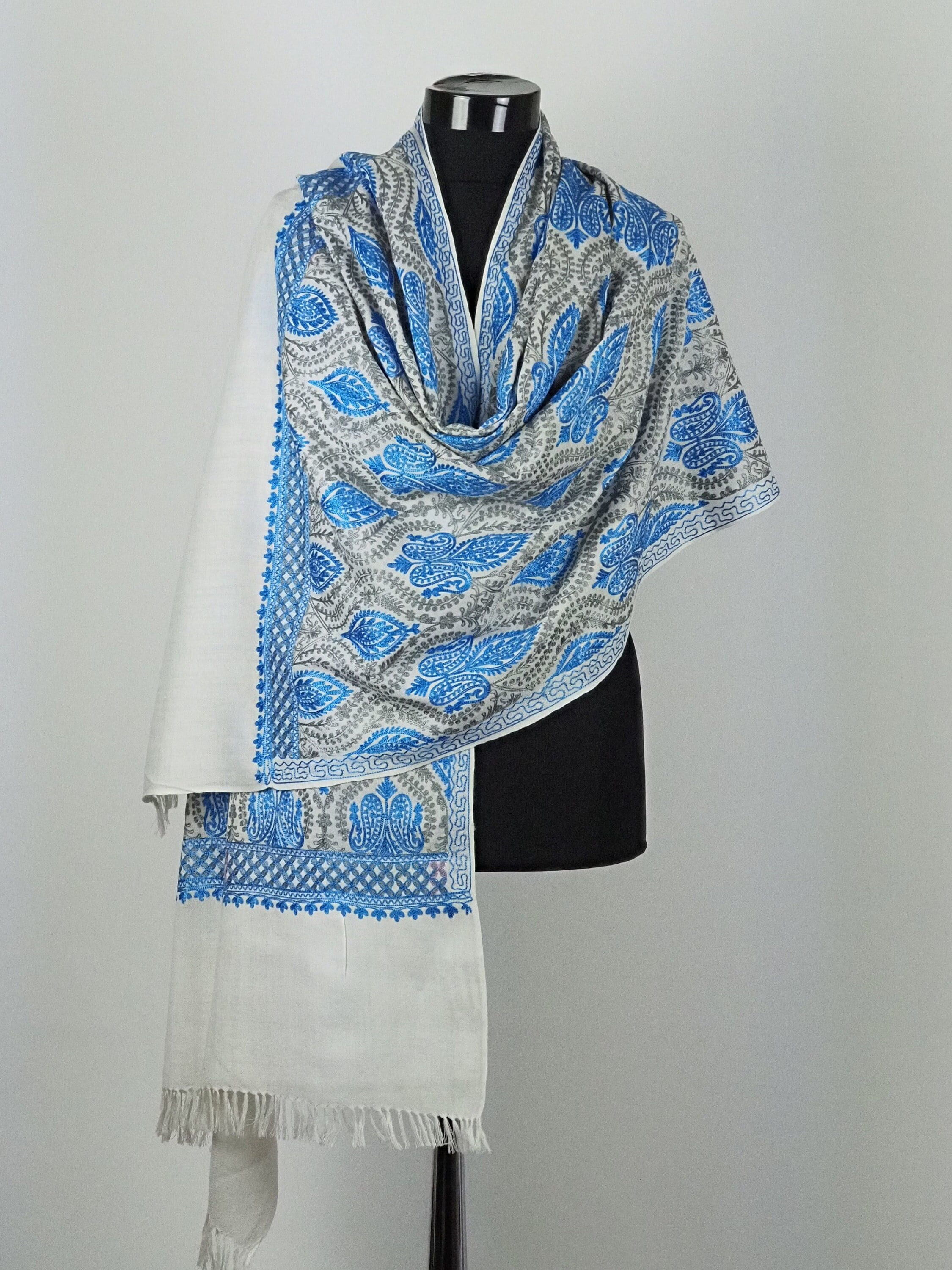 Fine wool shawl silk embroidery Handmade wool scarf Woolen | Etsy