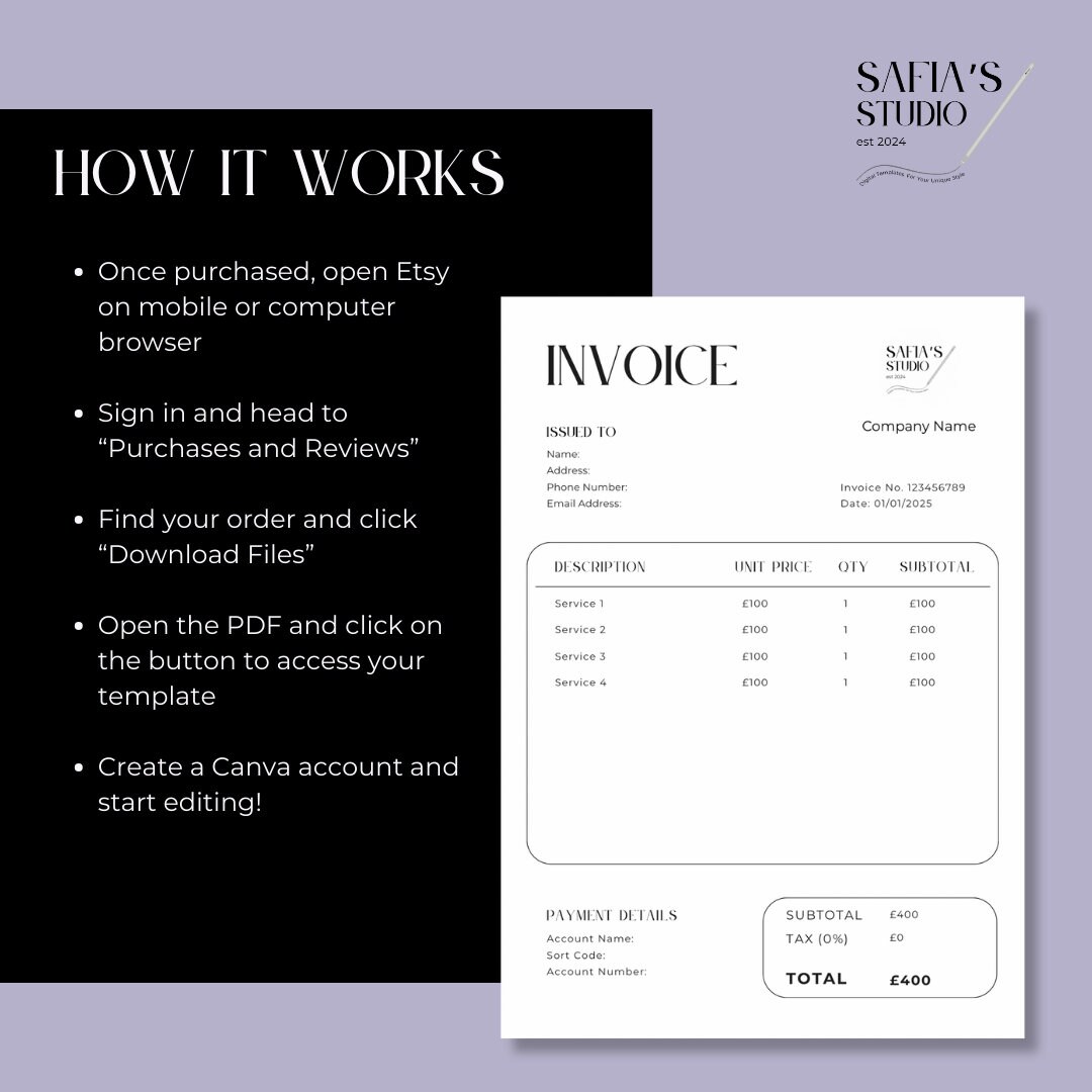 Invoice Template - Canva Template, Small Business Template, Editable ...