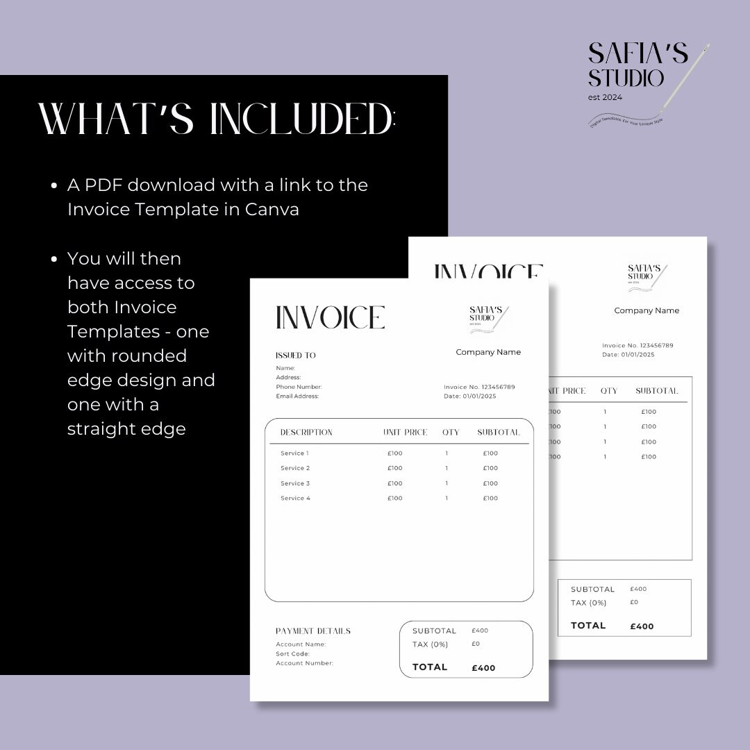 Invoice Template - Canva Template, Small Business Template, Editable ...