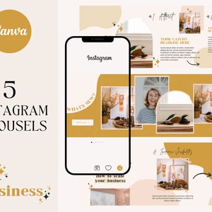 Instagram Karussell Vorlagen Canva | Boho Geschäft | Mutiges Boho Design | IG Stories & Karussell |  Canva Design Vorlage | Hersted Hertz