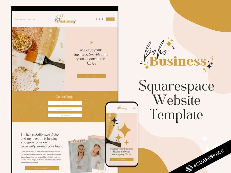 Squarespace 7.1 Website Template | Boho Business | Bold, Boho Design | Custom Web Site Design  | Business Website | Hersted Hertz 