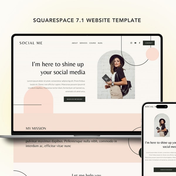 Squarespace 7.1 Website Template | Social Me | Bright, Boho Template for Social Media Managers, Freelancer or Service-based businesses.