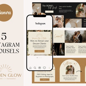 Boho Instagram Carousel Templates: Golden Glow Canva Designs (Digital Download)