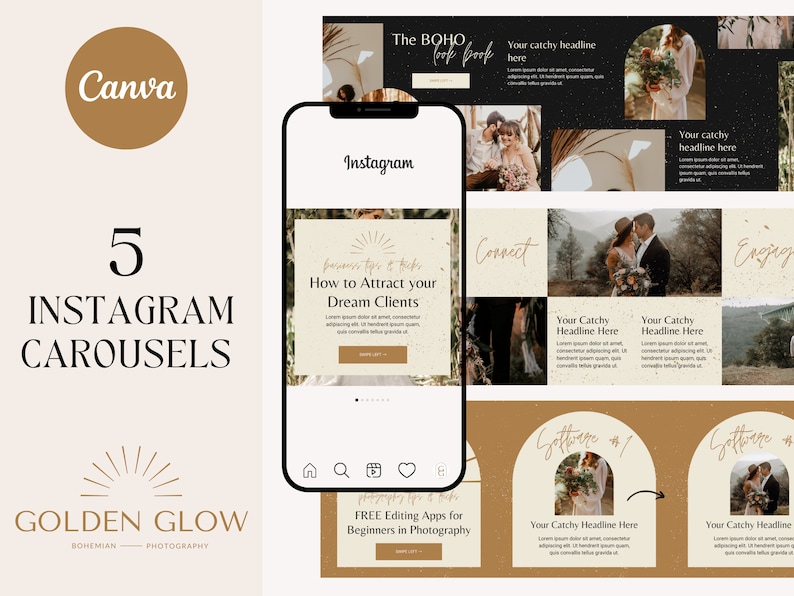 Instagram Carousel Templates Canva Golden Glow Earthy - Etsy