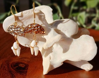 Orecchini a forma di dente di coyote: placcati in oro 18k, orecchini a forma di coyote, orecchini in vero osso di coyote, orecchini pendenti in osso, orecchini in stile boho, stranezze
