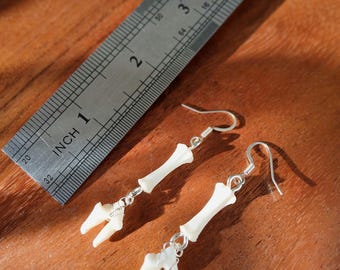 Orecchini con denti di coyote e osso di volpe: placcati in argento, orecchini con denti di coyote, orecchini in vero osso, orecchini pendenti in osso di volpe, orecchini gotici, stranezze
