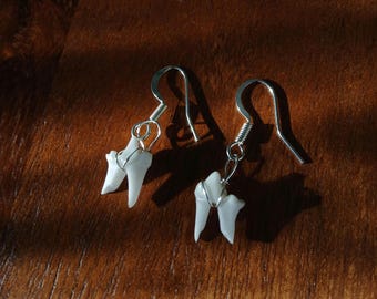 Pendientes de diente de zorro gris: bañados en plata, pendientes de diente de zorro, pendientes de hueso real, pendientes colgantes de hueso de zorro, pendientes de estilo gótico, rarezas