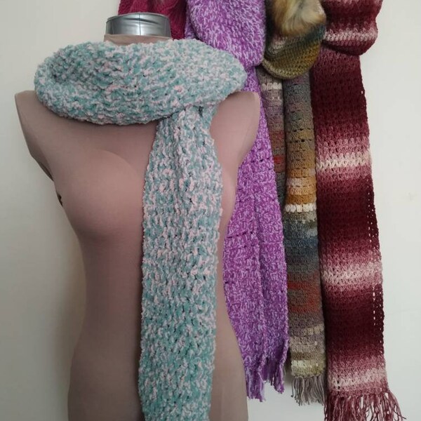 Handmade by Crochet Lovely Scarf and Hats in Soft Baby Chenille.....Handmade Crochet Pretty Scarf and Hats in Soft Fine Chenille