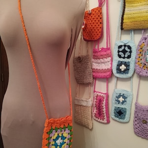 Petit Sac Bandoulière Mobile Tablette Crochet Fait Main. 100% Coton Coton. Petit Sac à Bandoulière Mobile Tablette Fait à la Main par Crochet