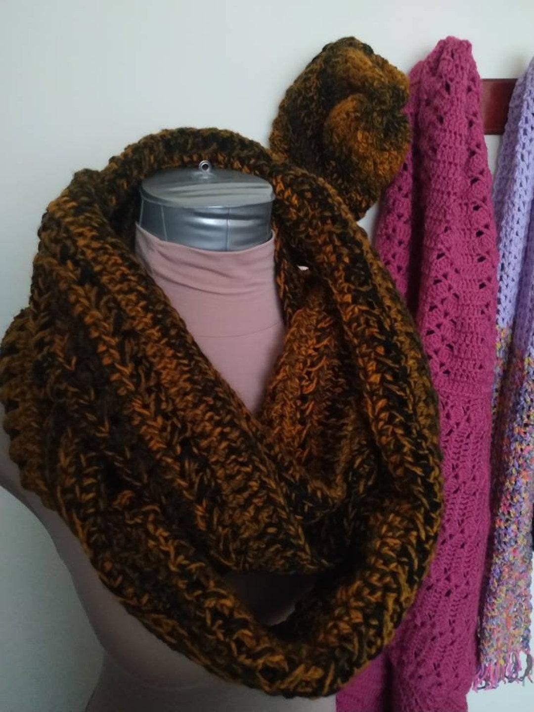 Handmade by Crochet Chunky Infinity Scarf and Hat in an - Etsy