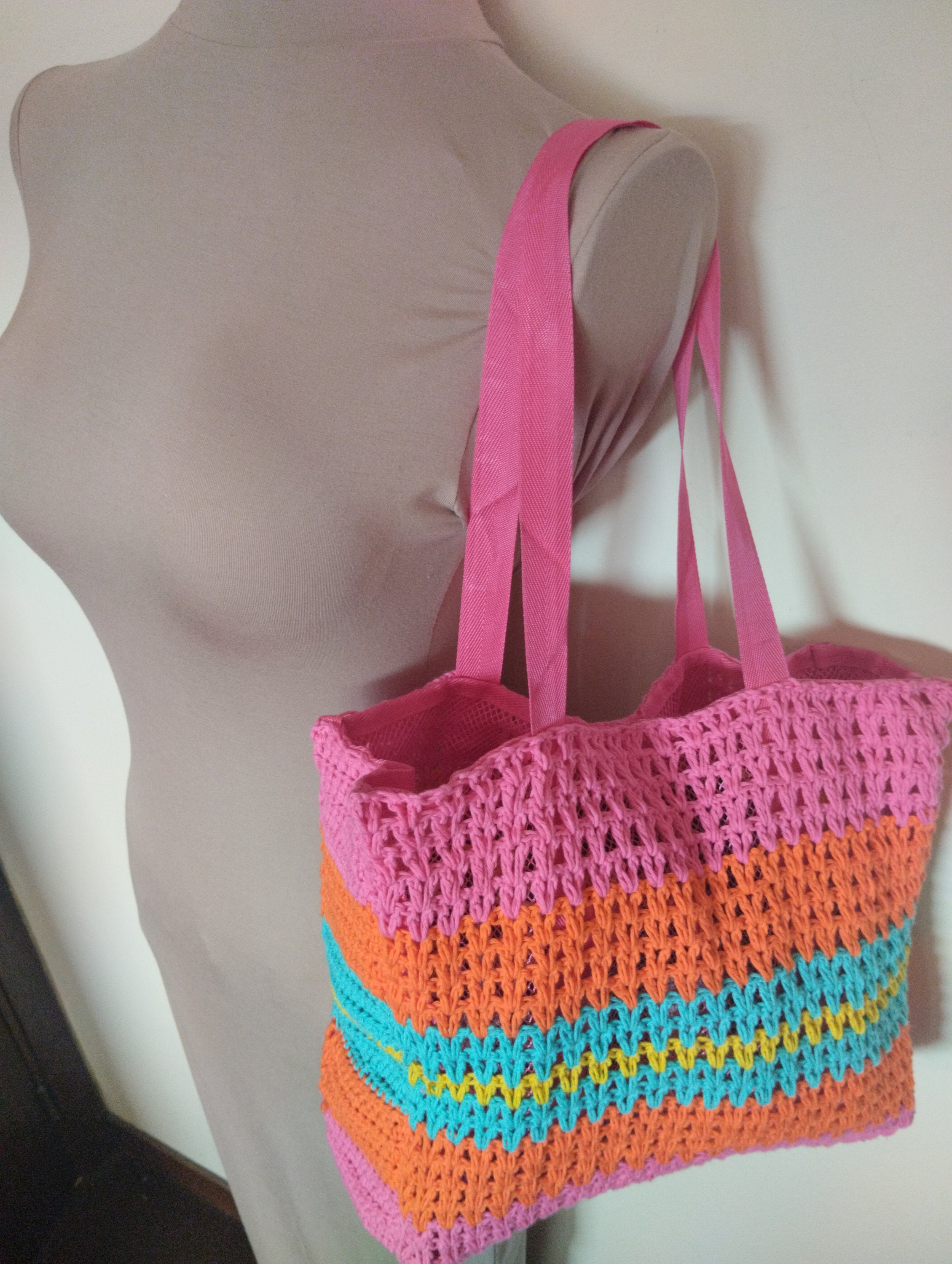 Crochet Bag Made From Recycled Ribbon Yarn, Textile Yarn, Shopper