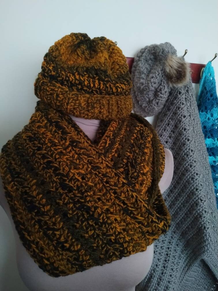 Handmade by Crochet Chunky Infinity Scarf and Hat in an - Etsy