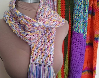 Handmade by Crochet Colourful Scarf in Pastel Shades Child or Adult