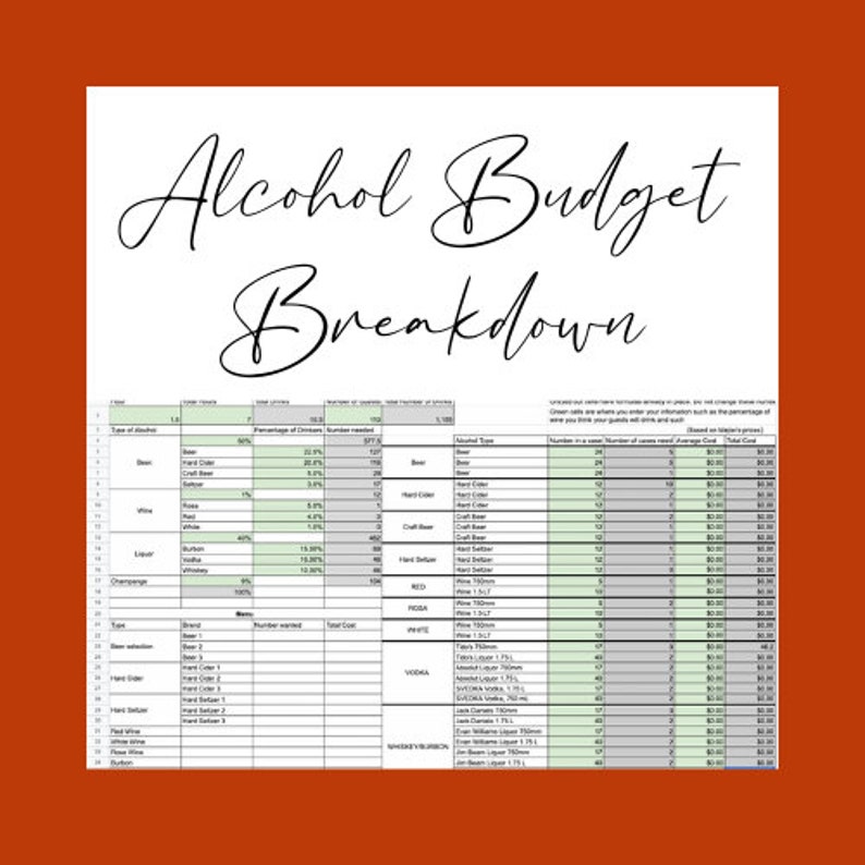 Wedding Alcohol Budget Sheet Template Etsy