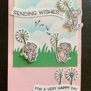 Carte d'anniversaire faite main, souris, pour elle, enfants, adolescents, carte de voeux, envoi de voeux
