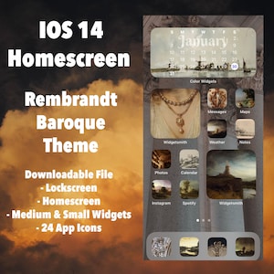 IOS 14 Homescreen Rembrant Baroque Aesthetic - App Icons, Widgets, Lockscreen Download