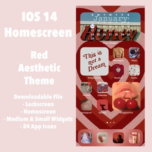 IOS 14 Homescreen Red Aesthetic - App Icons, Widgets, Lockscreen Download