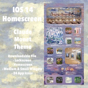 Schermata iniziale di IOS 14 Claude Monet Aesthetic - Icone delle app, widget, download della schermata di blocco