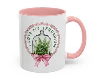 I Love My Terrarium Mug in Coquette Style, Accent Coffee Mug with Pink Interior, Terrarium Mug, Gifts for Her, Mother's Day Gifts, Moss