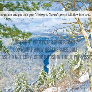Winter Mountains Muir Quote Christmas Cards &quot;Climb the Mountains & get their good tidings, natures peace will flow into you.&quot; John Muir