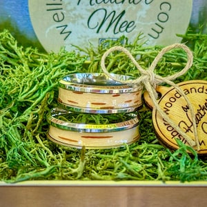 Natural Birch & Stainless Steel Rings, Men&#39;s Women&#39;s Unisex, Wedding Bands, Birch Bark, Epoxy Jewelry, Nature Jewelry,