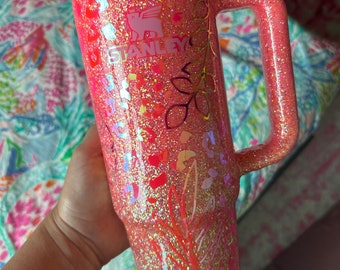 Tropical leopard glitter Stanley tumbler