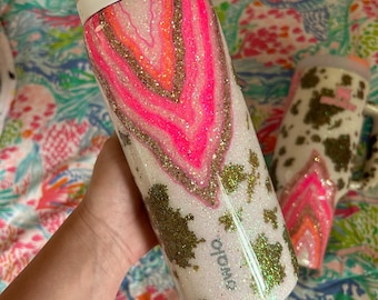 Cow print geode glitter Owala tumbler