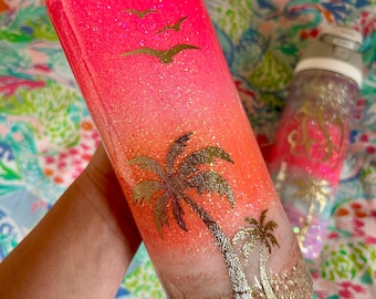 Sunset beach glitter Owala tumbler