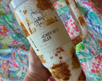 Cow print glitter Stanley tumbler