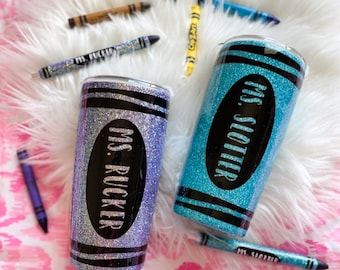 Vaso con brillantina para maestros // Vaso con brillantina // Vaso con brillantina inspirado en crayones