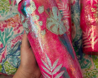 Monstera peekaboo glitter Owala tumbler