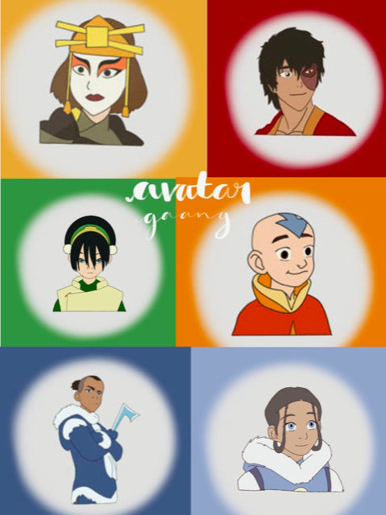 Avatar Gaang Sticker Pack of 6 Including: Suki and Katara From ATLA Sokka Zuko Toph Aang