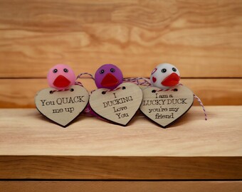 Rubber Ducky Valentine - Adorable Rubber Ducky Valentine with Engraved Heart - The Perfect Quacking Gift!