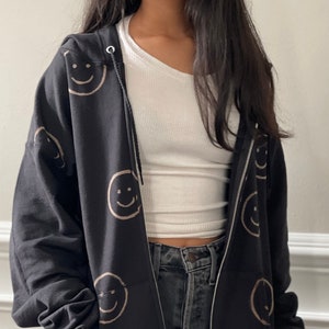 Bleached Smiley Face Zip-up Hoodie