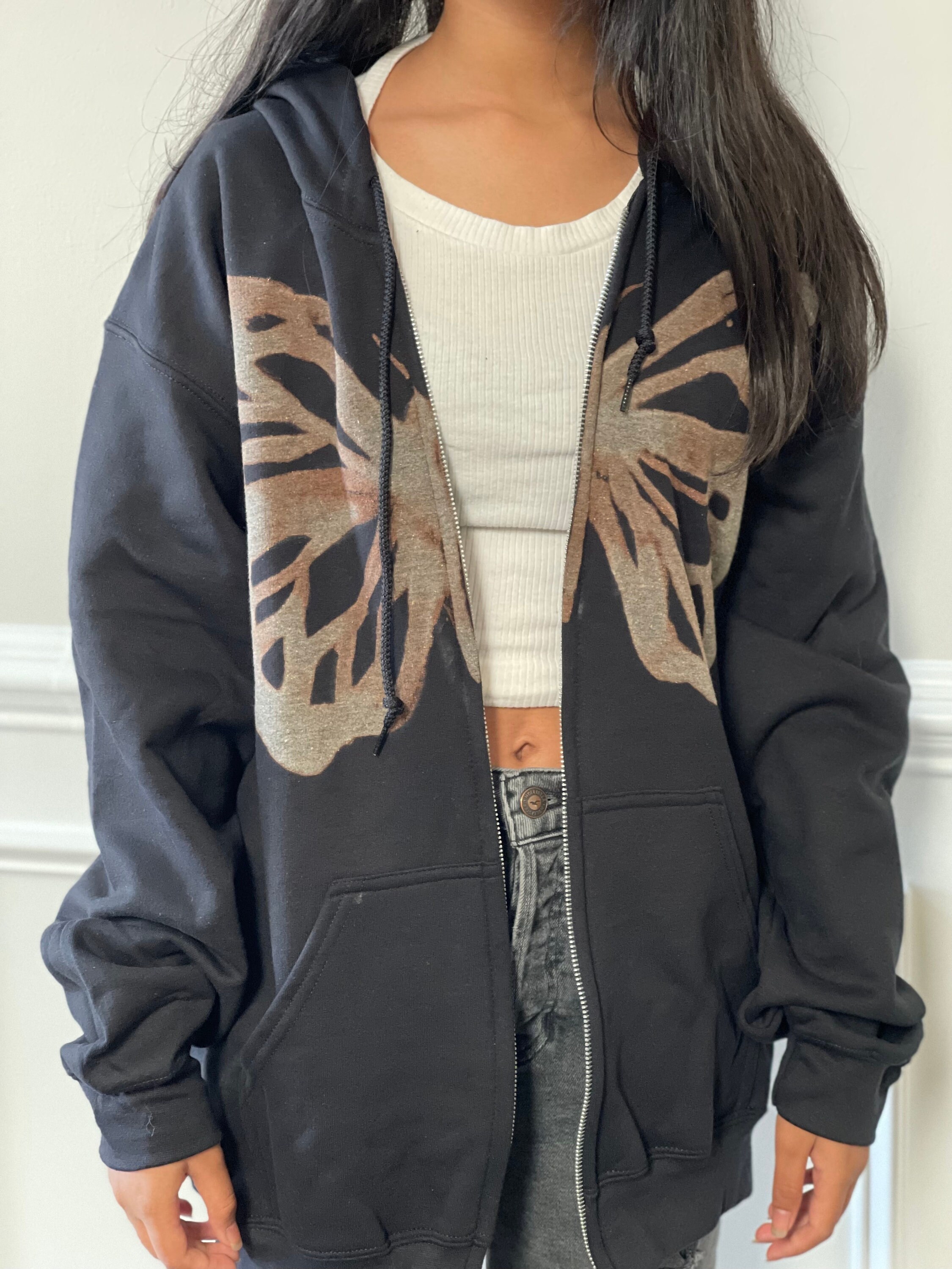 Handmade Bleached Butterfly Zipup Hoodie Etsy
