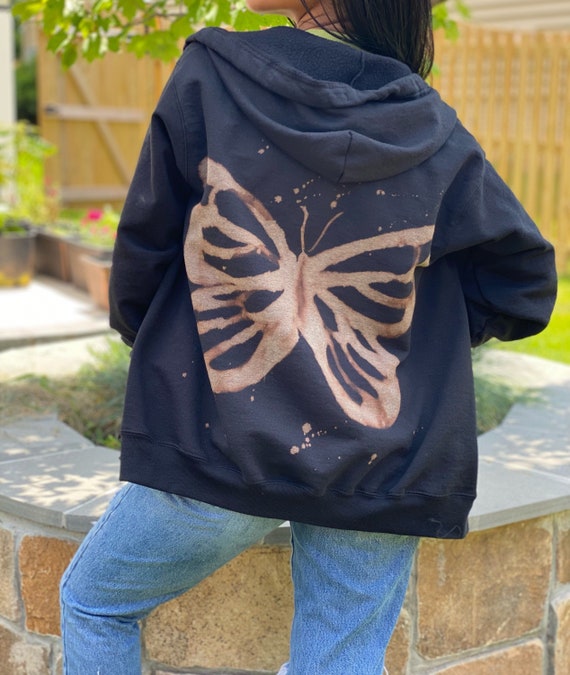 Hand Painted Bleached Butterfly Hoodie Etsy