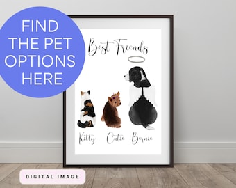 Digital Pet portrait, dogs and cats, dog and cat illustrations, personalized family and pet, customized dog and family
