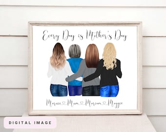 mother's day portrait, personalised gift for mom, mother and daughter, gift for grandmother from granddaughter, gift for mom from siblings