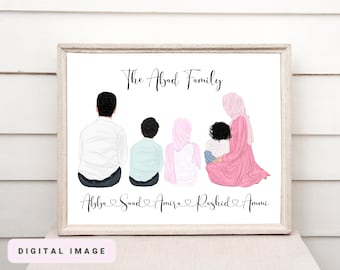 Custom Muslim family, Eid Gift, DIGITAL portrait, custom illustration, family art, family illustration, Ramadan Mubarak