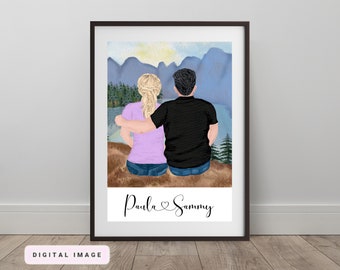 valentine gift for husband, Digital Couple Portrait, gift for boyfriend, gift for girlfriend, engagement gift, custom illustration