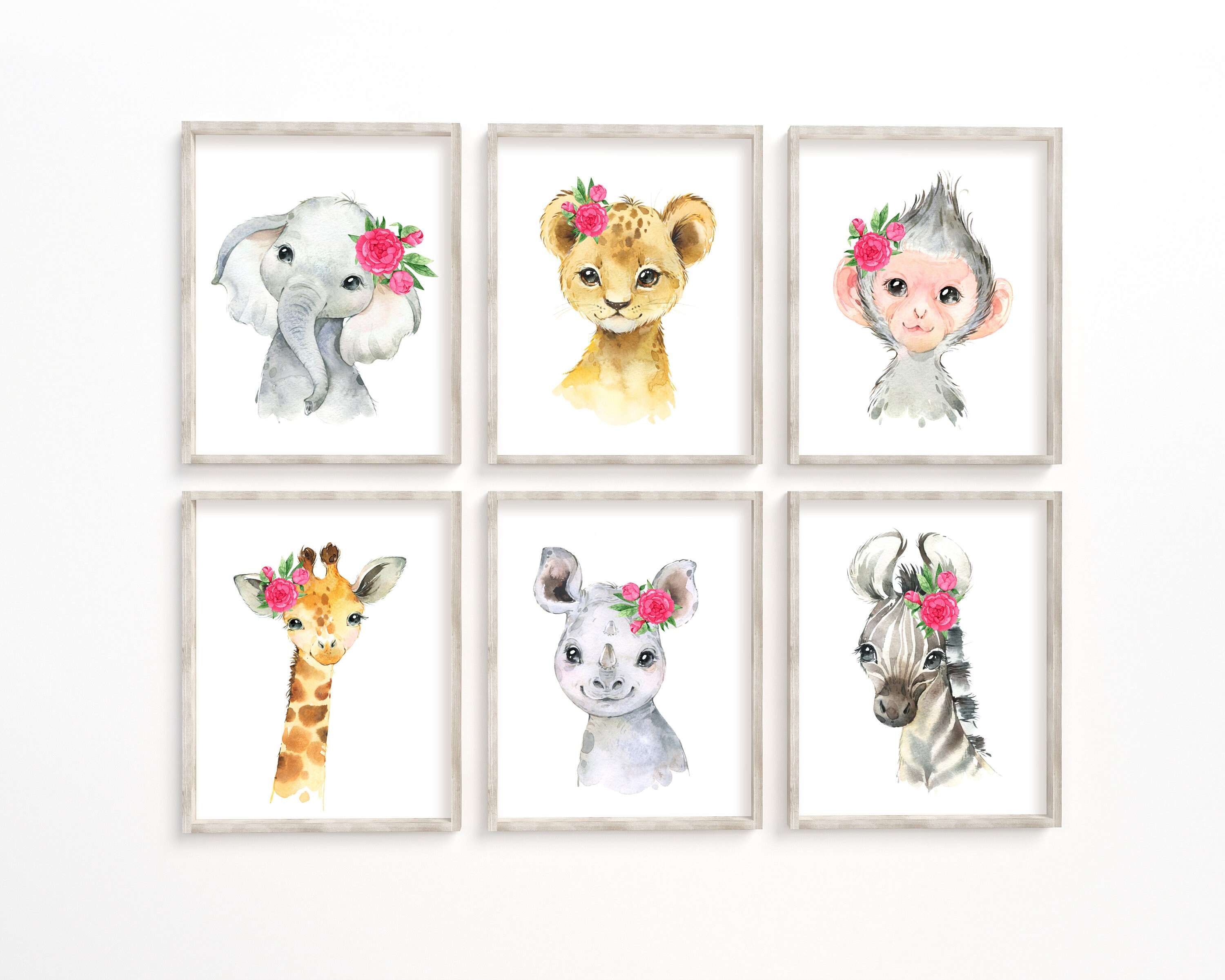 Cute Baby Jungle Safari Animal prints set of 6 Kids wall art Etsy
